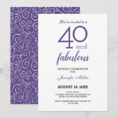 Violet 40 en Fabulous Birthday Invitation Kaart (Voorkant / Achterkant)