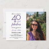 Violet 40 en Fabulous Birthday Photo Invitation Kaart (Voorkant)