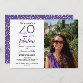 Violet 40 en Fabulous Birthday Photo Invitation Kaart