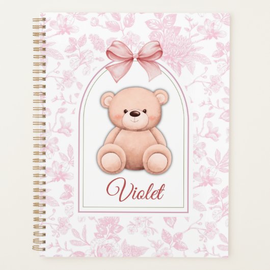 Violet | Aangepaste Roze Teddybeer Nursery Design Planner (Voorkant)