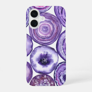 Violet agaat monogram iPhone 16 hoesje