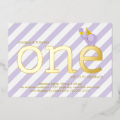 Violet and Faux Gold Foil Elephant Birthday Party Folie Uitnodiging (Voorkant)