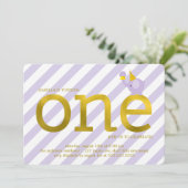 Violet and Faux Gold Foil Elephant Birthday Party Kaart (Staand voorkant)