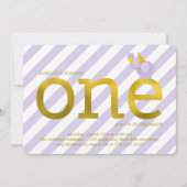 Violet and Faux Gold Foil Elephant Birthday Party Kaart (Voorkant)