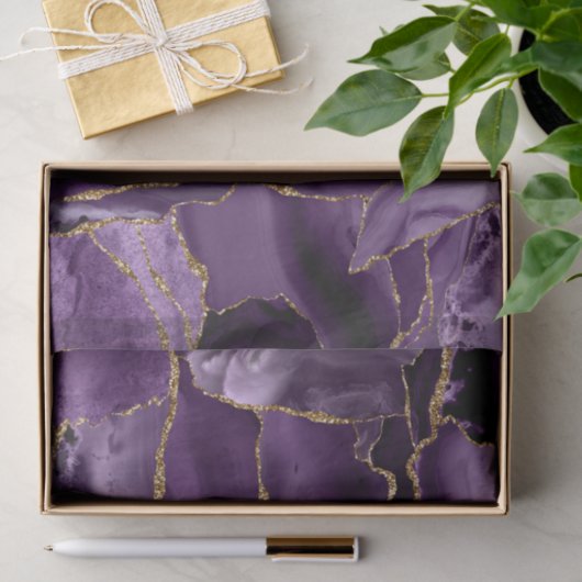 Violet and Gold Glitter Agate Abstract Tissuepapier (Geschenk)