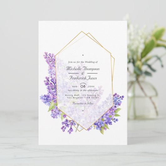 Violet and Gold Herbarium QR Code RSVP Weddenschap Kaart (Staand voorkant)