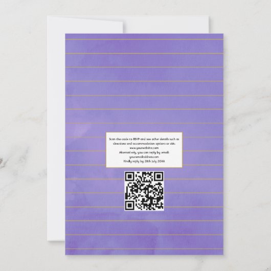Violet and Gold Herbarium QR Code RSVP Weddenschap Kaart (Achterkant)