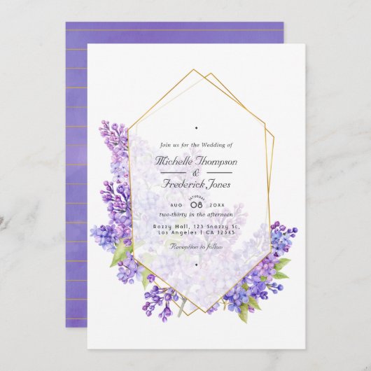 Violet and Gold Herbarium QR Code RSVP Weddenschap Kaart (Voorkant / Achterkant)