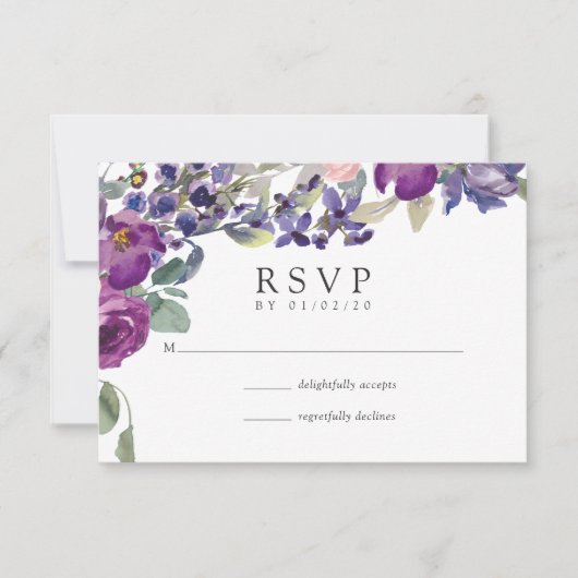 Violet and Plum Floral Wedding RSVP (Voorkant)