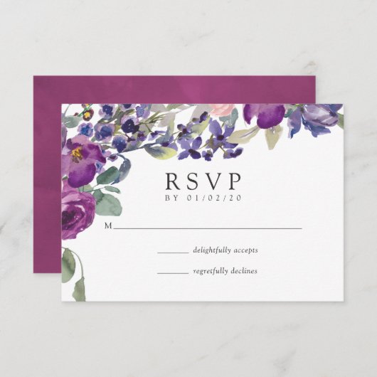 Violet and Plum Floral Wedding RSVP (Voorkant / Achterkant)