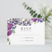 Violet and Plum Floral Wedding RSVP Kaartje (Staand voorkant)