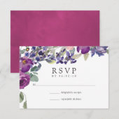 Violet and Plum Floral Wedding RSVP Kaartje (Voorkant / Achterkant)
