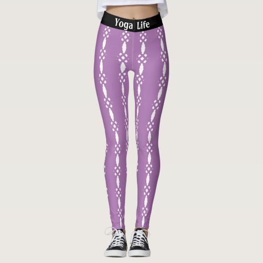 Violet and White Pattern Yoga Leggings (Voorkant)