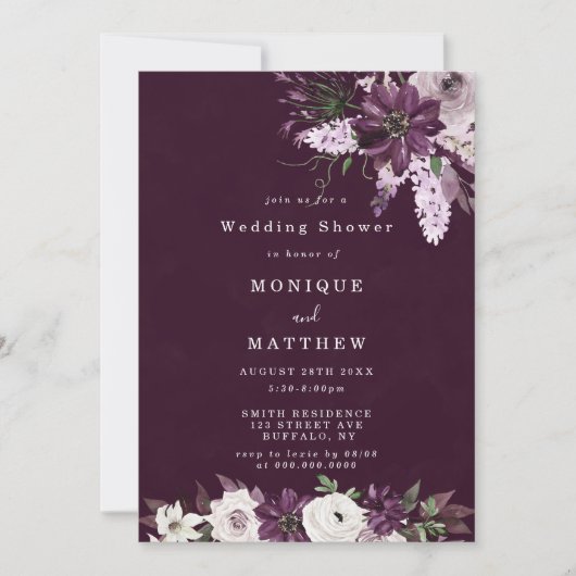 Violet and White Peonies Wedding Shower nodigt uit (Voorkant)