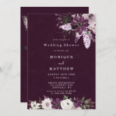 Violet and White Peonies Wedding Shower nodigt uit (Voorkant / Achterkant)