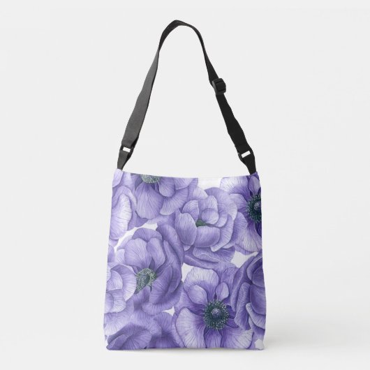 Violet anemonbloem waterverf patroon crossbody tas (Achterkant)