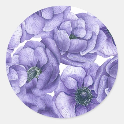 Violet anemonbloem waterverf patroon ronde sticker (Voorkant)