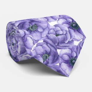 Violet anemonbloem waterverf patroon stropdas