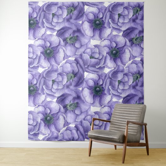 Violet anemonbloem waterverf patroon wandkleed (In situ)