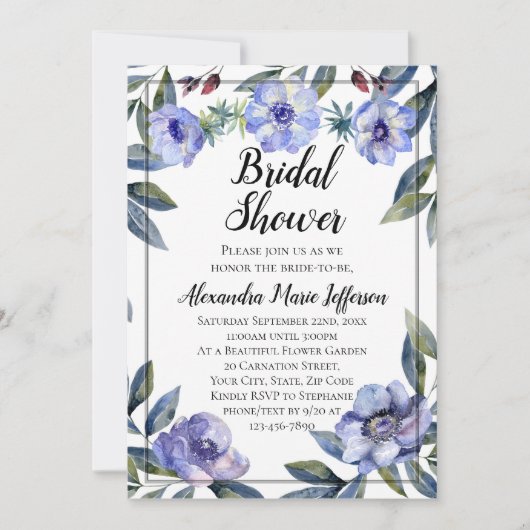 Violet Anemone Bloem Waterverf Vrijgezellenfeest Kaart (Voorkant)