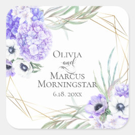 Violet Anemone Floral Wedding Bouquet Vierkante Sticker