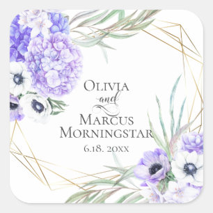 Violet Anemone Floral Wedding Bouquet Vierkante Sticker
