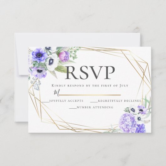 Violet Anemone Floral Wedding RSVP Kaart (Voorkant)