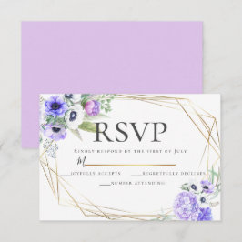Violet Anemone Floral Wedding RSVP Kaart