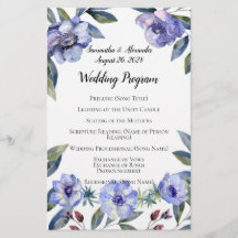 Violet Anemone Flower Waterverf Wedding Programme