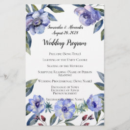 Violet Anemone Flower Waterverf Wedding Programme