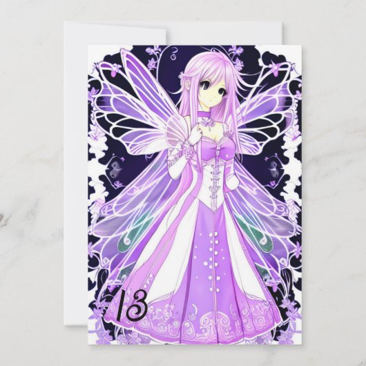 Violet Anime Prinses Kind Verjaardag Uitnodigingen (Achterkant)