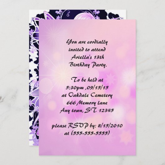 Violet Anime Prinses Kind Verjaardag Uitnodigingen (Voorkant / Achterkant)