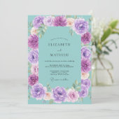 Violet Aqua Bloom Bruiloft Kaart (Staand voorkant)