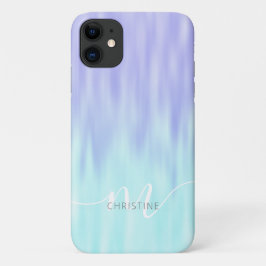Violet Aqua Blue Pastel Ombre Chic Script Monogram Case-Mate iPhone Case