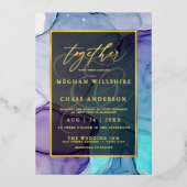 Violet Aqua Vloeibare Abstracte inkt Folie Uitnodiging (Voorkant)