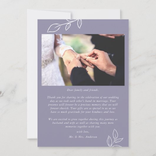 Violet Arch Botanical Leaf Weddenschap Hartelijk d Bedankkaart (Achterkant)