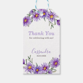 Violet Aster Floral Botanische Verjaardag Bedankt Cadeaulabel