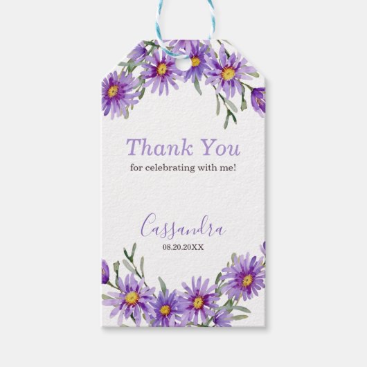 Violet Aster Floral Botanische Verjaardag Bedankt Cadeaulabel (Voorkant)