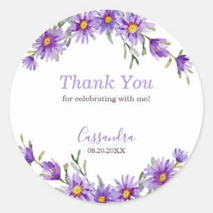Violet Aster Floral Botanische Verjaardag Bedankt Ronde Sticker