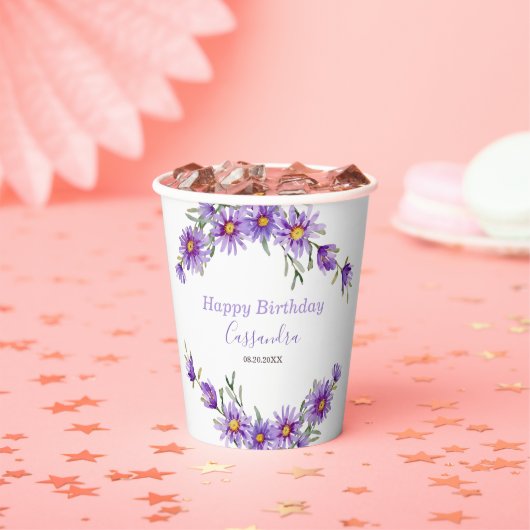 Violet Aster Floral Botanische Verjaardag Papieren Bekers (Insitu)