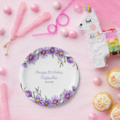 Violet Aster Floral Botanische Verjaardag Papieren Bordje (Feest)