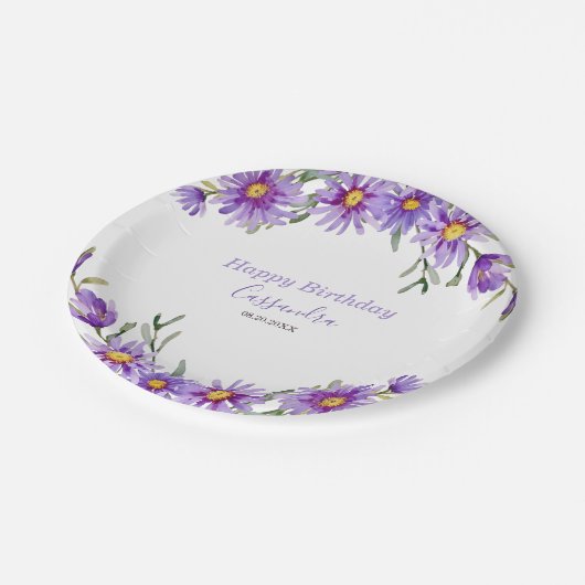 Violet Aster Floral Botanische Verjaardag Papieren Bordje (Gekanteld)