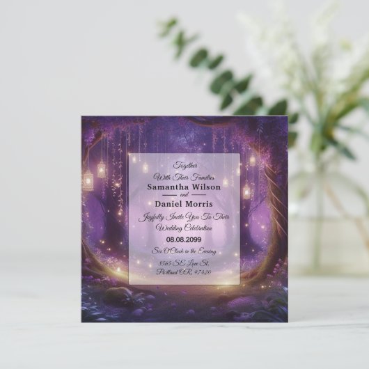 Violet bij Midnight Enchanted Forest Wedding Kaart (Staand voorkant)