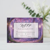 Violet bij Midnight Enchanted Forest Wedding RSVP Kaartje (Staand voorkant)