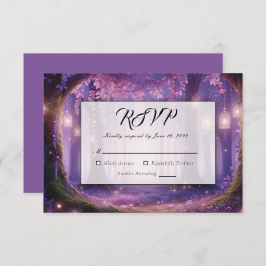 Violet bij Midnight Enchanted Forest Wedding RSVP Kaartje (Voorkant / Achterkant)