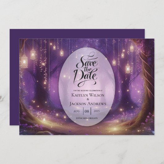 Violet bij Midnight Enchanted Forest Wedding Save The Date (Voorkant / Achterkant)
