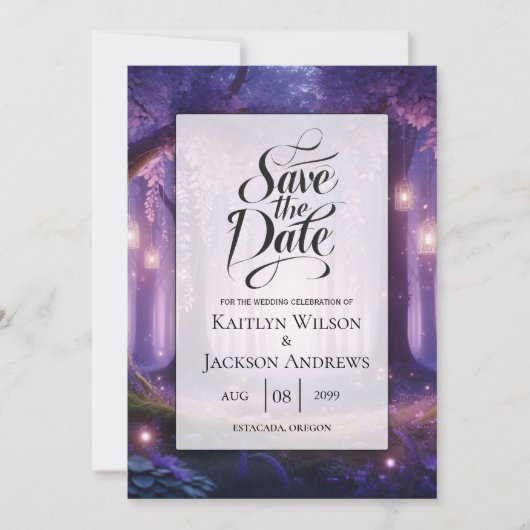 Violet bij Midnight Enchanted Forest Wedding Save The Date (Voorkant)
