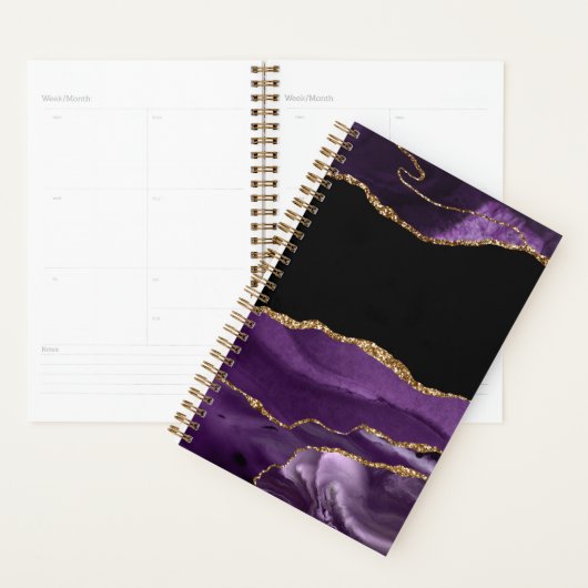 Violet Black Marmer Agate Glam Golden Glitter Planner (Display)