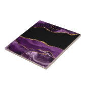 Violet Black Marmer Agate Glam Golden Glitter Tegeltje (Zijkant)