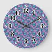 Violet blauw bloemen patroon grote klok (Voorkant)